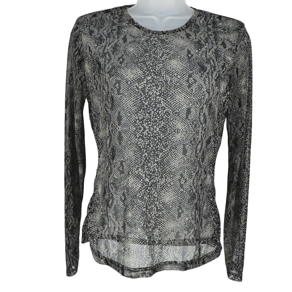 Vintage Express‎ Grey Snakeskin Mesh Long Sleeve Sheer Top 90s Indie Sleaze Edgy